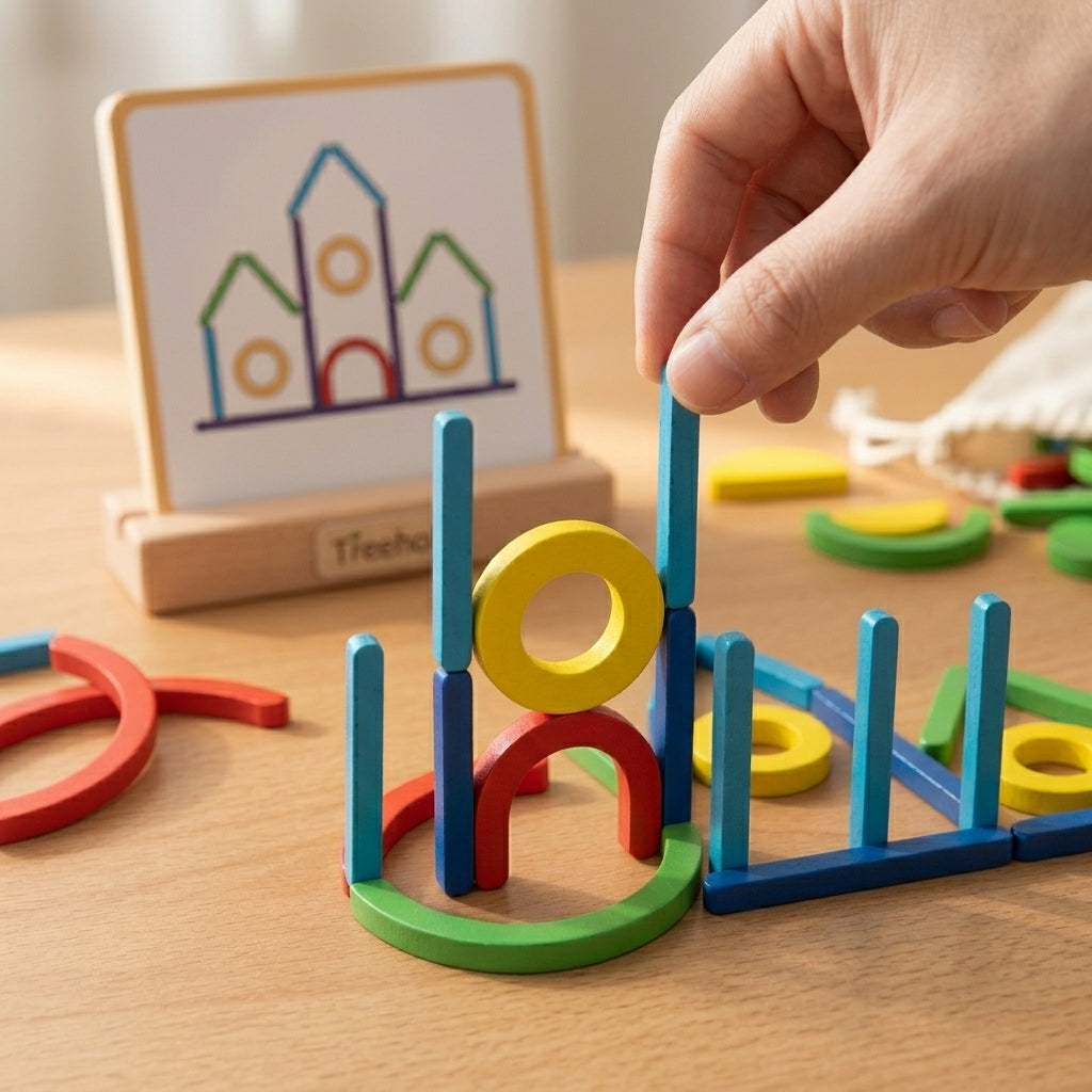 Wooden Sticks and Rings Set | 120 Pieces | Ages 3-5