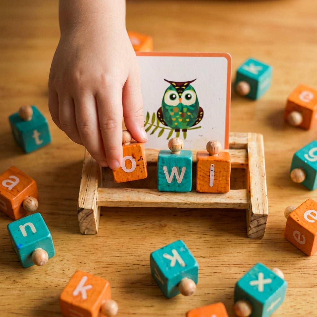 Wooden Word Memory Rack | Ages 3–8 | Phonics & Spelling Game
