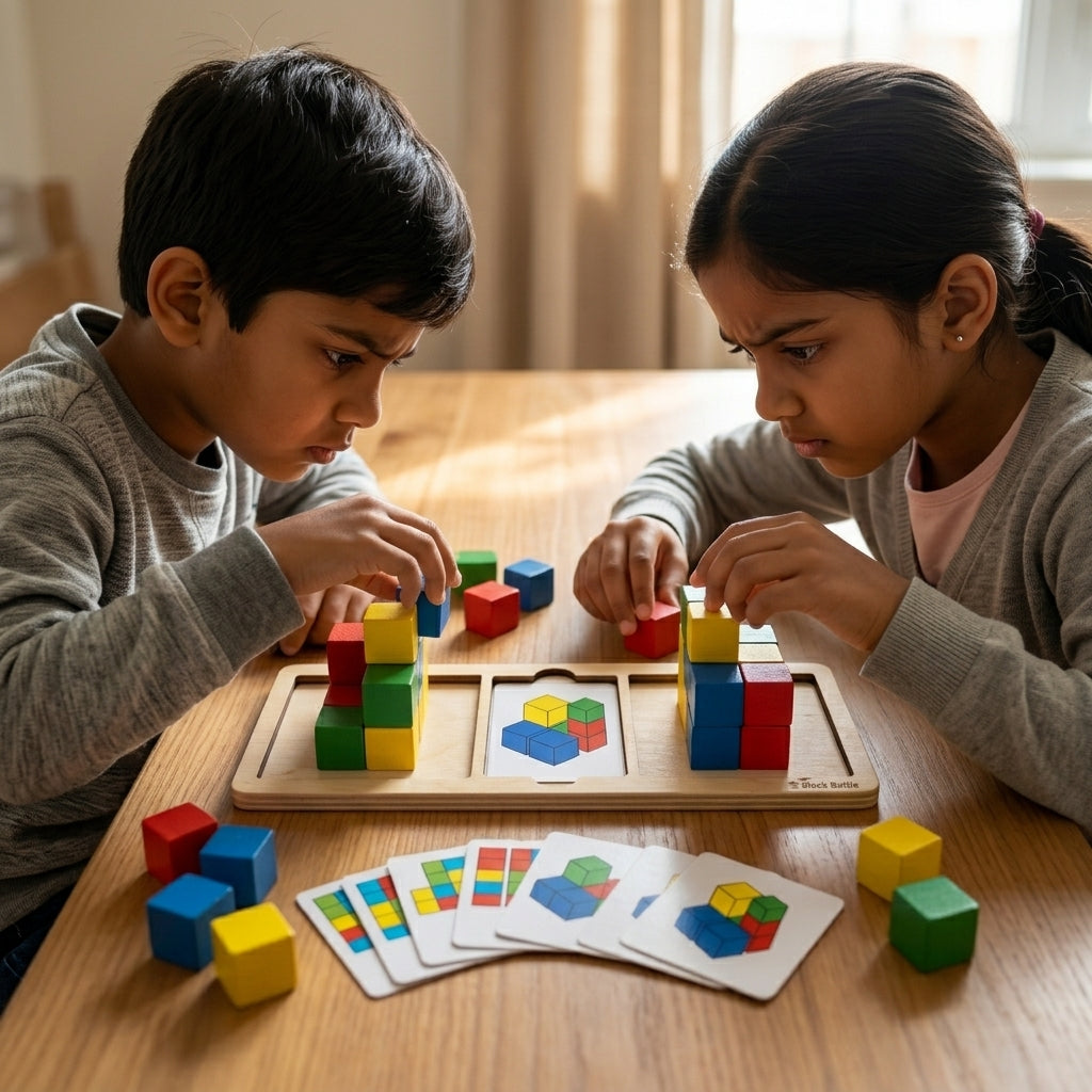 Wooden Block Pattern Race | Ages 5–9 | Two-Player Strategy Game