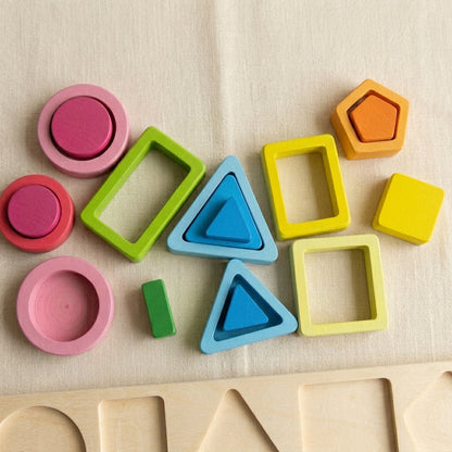 Wooden Geometric Shape Sorting Stacking Toy | Ages 2–5
