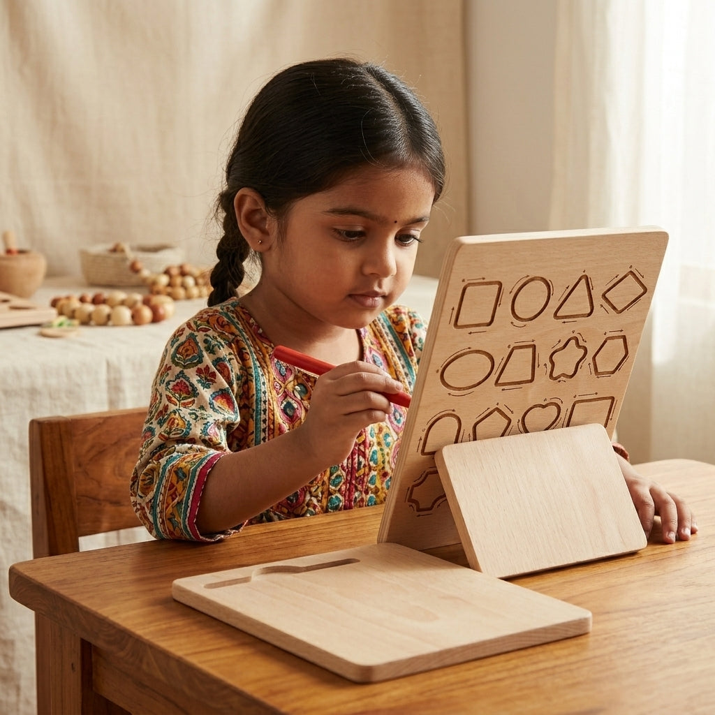 Wooden Numbers & Shapes Tracing Board | Ages 3–5 | Pre-Writing