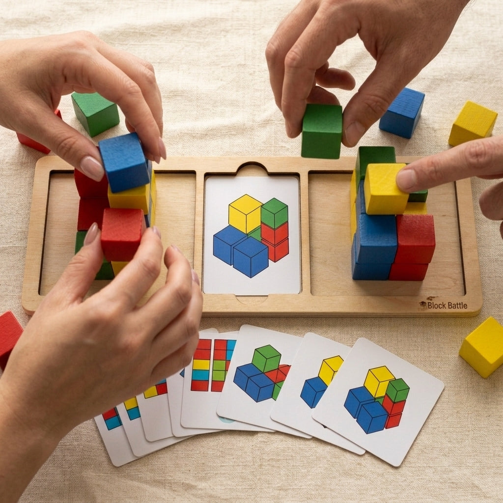 Wooden Block Pattern Race | Ages 5–9 | Two-Player Strategy Game