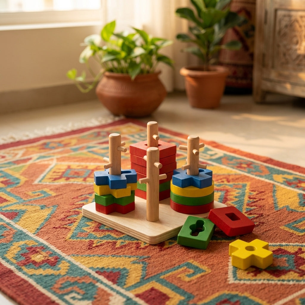 Wooden Geometric Four Column Shape Sorter | Ages 2–5 | Shape & Colour Sorting