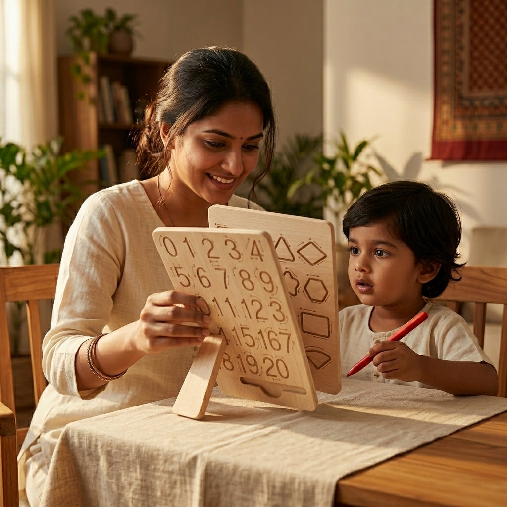 Wooden Numbers & Shapes Tracing Board | Ages 3–5 | Pre-Writing