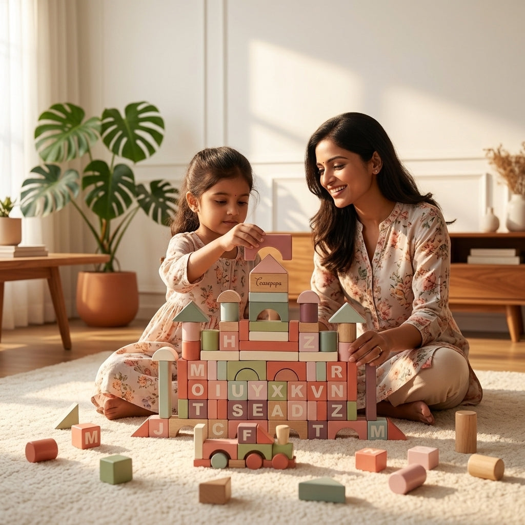 Multicolor Wooden Building Blocks | 94 Pieces | Ages 3-8