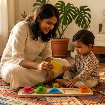 Wooden Geometric Shape Sorting Stacking Toy | Ages 2–5