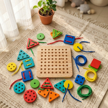 Wooden Lacing Shape Board | Ages 3–6 | Fine Motor & Pre-Writing