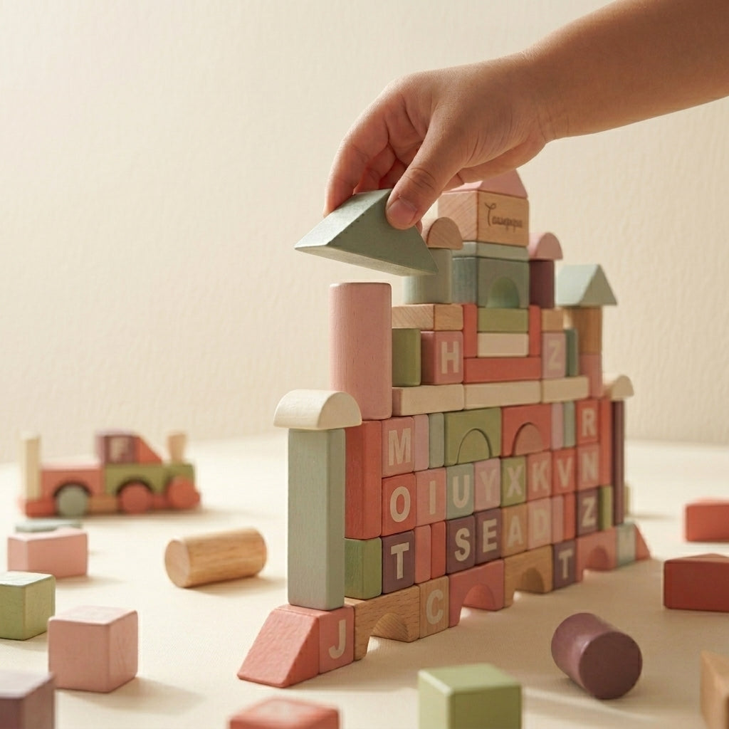 Multicolor Wooden Building Blocks | 94 Pieces | Ages 3-8