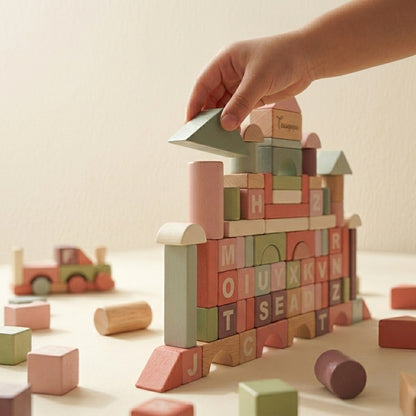 Multicolor Wooden Building Blocks | 94 Pieces | Ages 3-8