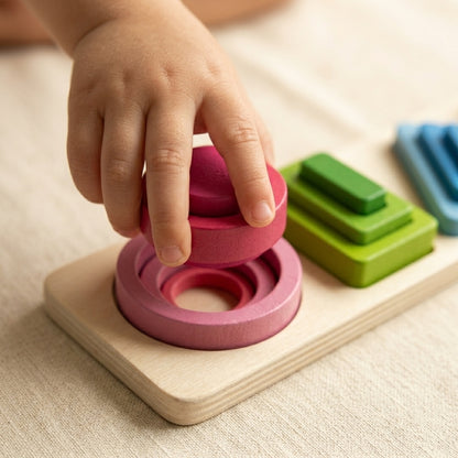 Wooden Geometric Shape Sorting Stacking Toy | Ages 2–5