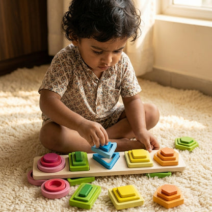 Wooden Geometric Shape Sorting Stacking Toy | Ages 2–5