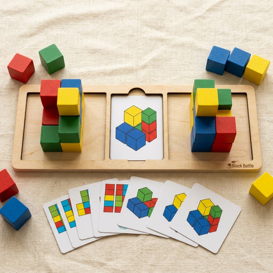 Wooden Block Pattern Race | Ages 5–9 | Two-Player Strategy Game