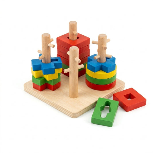 Wooden Geometric Four Column Shape Sorter | Ages 2–5 | Shape & Colour Sorting