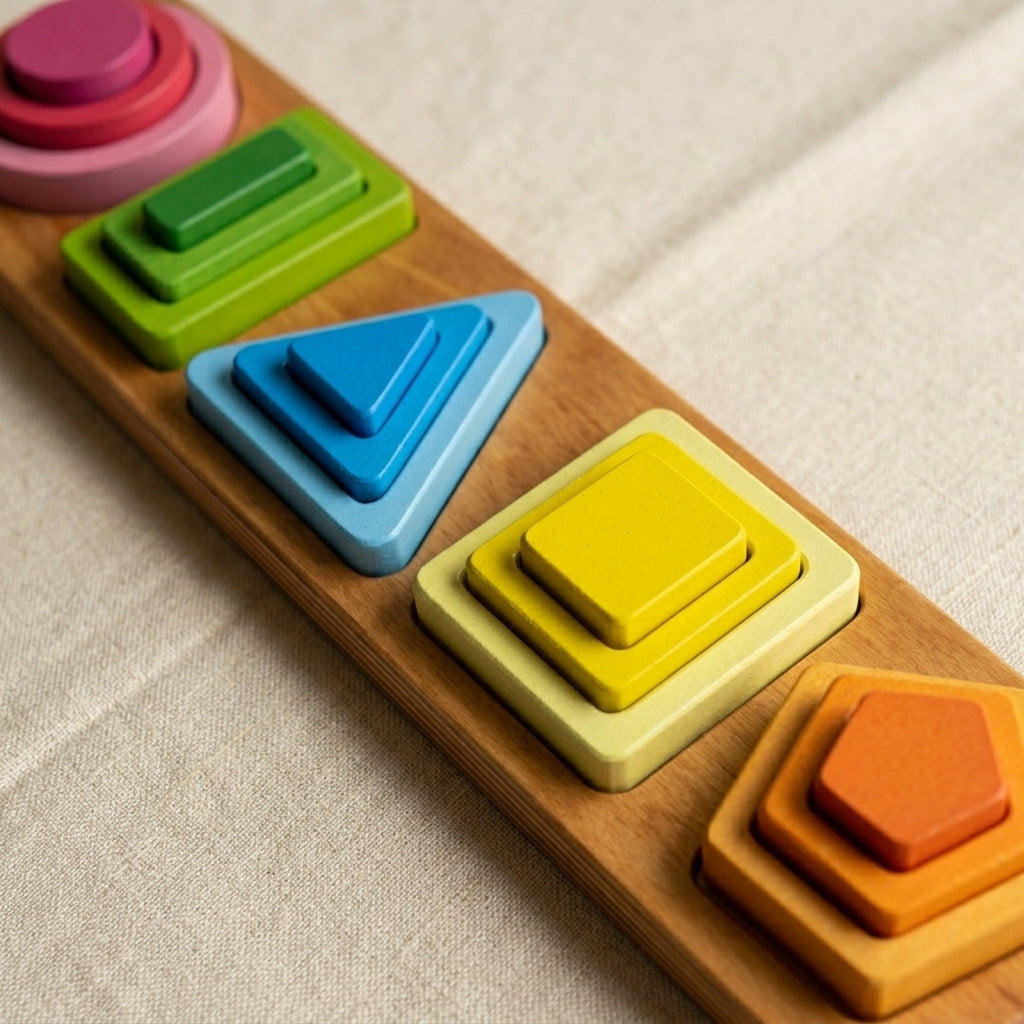 Wooden Geometric Shape Sorting Stacking Toy | Ages 2–5