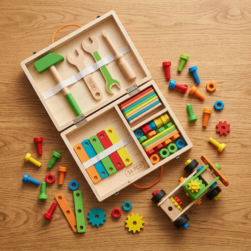 Wooden Simulation Tool Box | 34 Pieces | Ages 6-12
