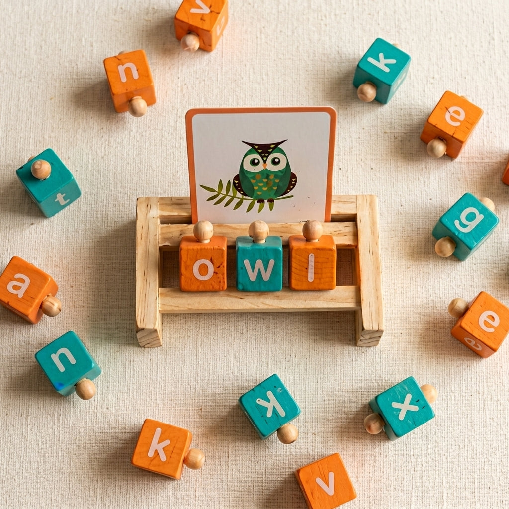 Wooden Word Memory Rack | Ages 3–8 | Phonics & Spelling Game